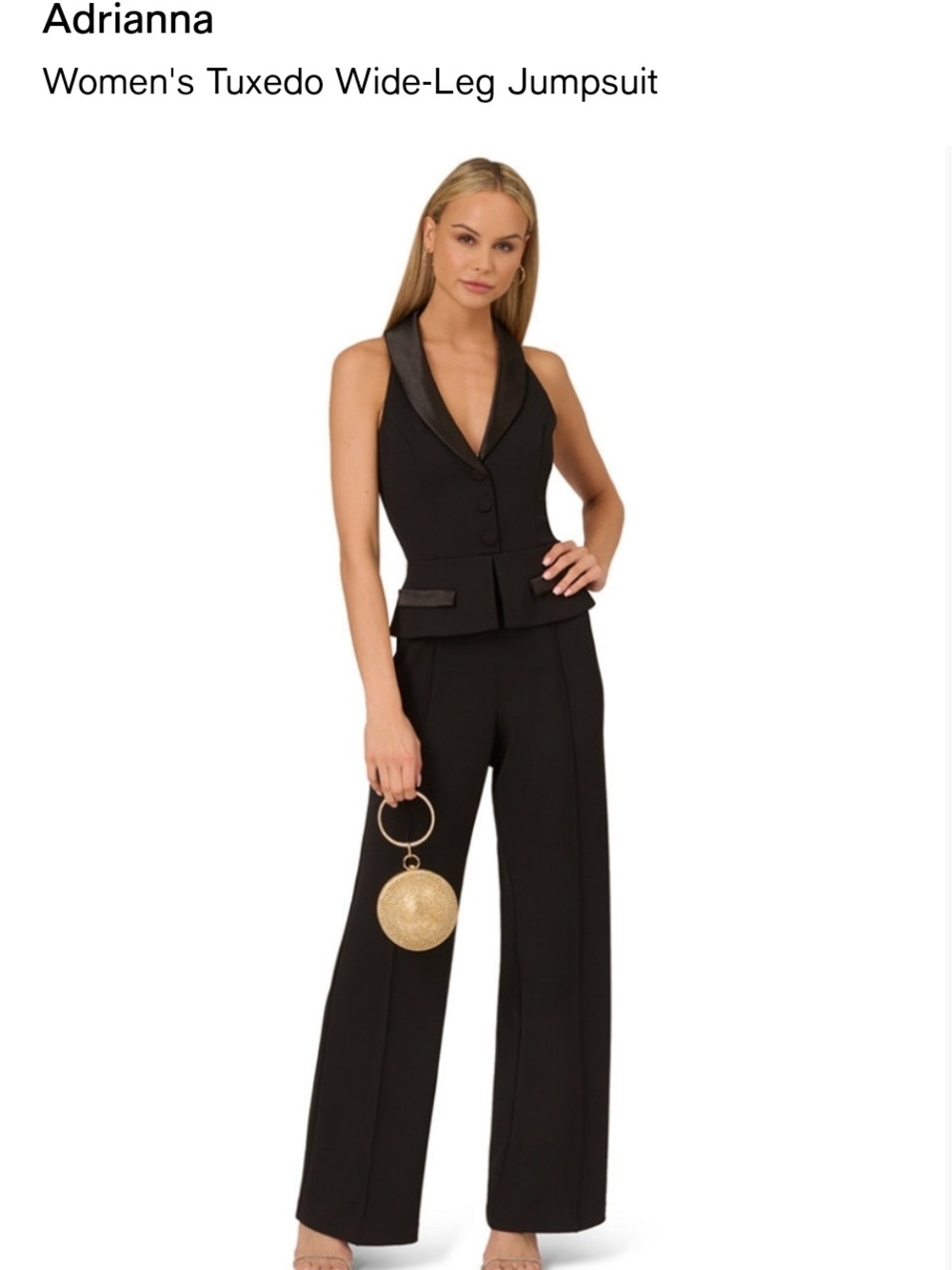 Adrianna Papell Black Tuxedo-Style Wide-Leg Jumpsuit